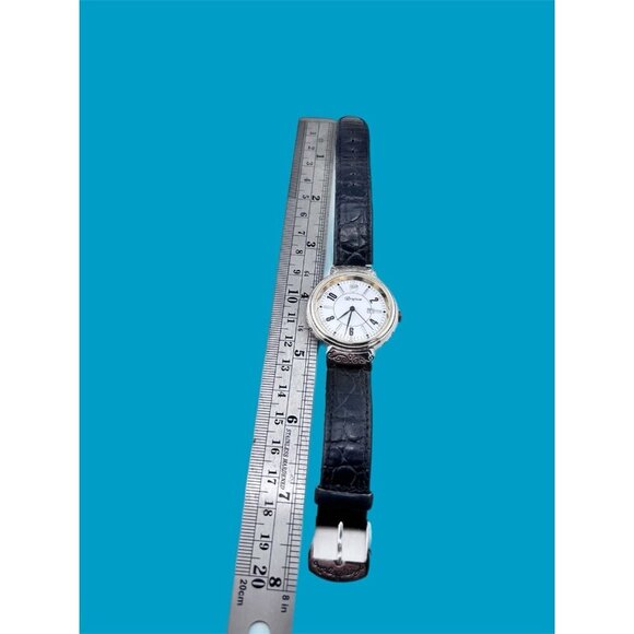 Brighton Newman Watch Black leather band round face Silver tone New Battery - Picture 4 of 7